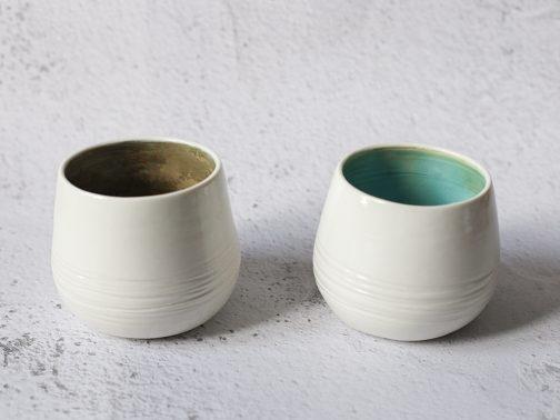 Tasse artisanale en porcelaine émaillée bleu lagon, ou vert, idéale thé ou café. Lyon